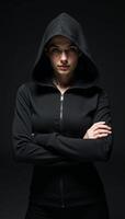 A mysterious woman cloaked as a rogue assassin veiled in silence photo