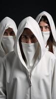 A gathering of robed figures with illuminated eye sockets photo