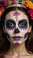 Stylized sugar skull makeover with highfashion flair photo