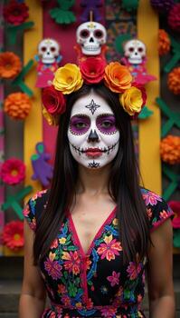 A Day of the Deadthemed image featuring a Mexican holiday pattern focused on vibrant background details while providing ample room for text or other elements selective focus photo