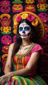 Day of the Deadinspired Mexican holiday patterns with selectively focused backgrounds and ample copy space for text or additional elements photo