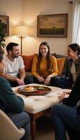 Relaxed meeting in a cozy home interior scene Casual Gathering at Home photo