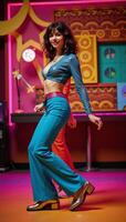 A vintage disco dancer in retro style is depicted in a fun cartoony fashion ideal for party decorations photo