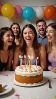 A birthday party gathering In the original prompt A family portrait featuring children enjoying a funfilled birthday party with cake balloons and laughter photo