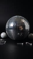 Discostyle mirror with decorative silver elements against a black backdrop captures party ambiance and is ideal for copy use Generatively designed photo