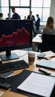 Stock market chart with a redlight graph illustrating an unsuccessful investment scenario within a business context photo