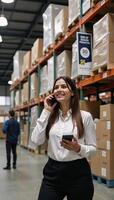 Businesswoman optimizes returns process enhances aftersales support during endofseason promotions on Labor Day promoting an inclusive work culture photo