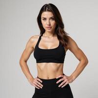An athletic woman is depicted against a white background using mixed media techniques photo