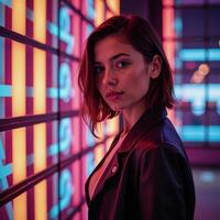 Retrofuturistic synthwave backdrop with a grid pattern photo