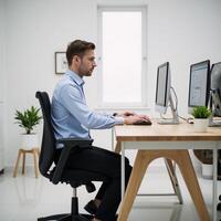 A dedicated employee delivering technical support and expertise within a streamlined office environment photo