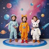 Astronautthemed universe with animals and spacecraft in a colorful watercolor style photo