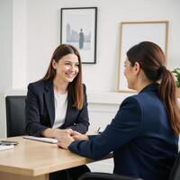 Supportive mentor offering advice to mentee in office setting photo