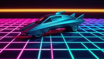 Retro Synthwave style illustration featuring laser grid background photo