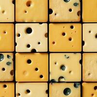 Graphic design Cheese pattern showcasing diverse slices with holes distinct textures photo