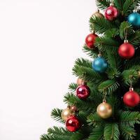Vibrant colorful 3D Christmas tree illustration against white background ideal for holiday campaigns photo