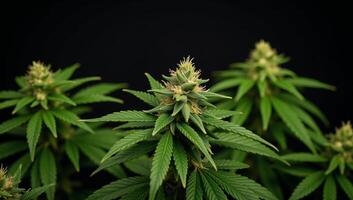 Dense cannabis leaf foliage against a green backdrop photo