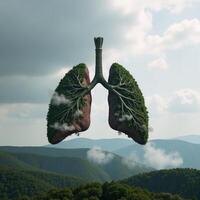 Digital artwork portraying lungs as treelike structures on a smoky landscape to represent air pollution photo