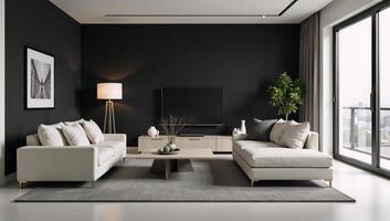 Modern Living Room Interior Design Empty Black Wall Pattern Background for Home Decor Modern Minimalist Sophisticated photo