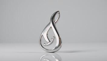 Music note symbol rendered as silverchrome float against a pure white backdrop photo