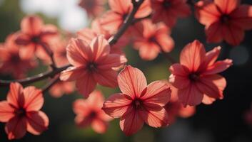 A shower of falling red blossoms embodying the vibrant spirit of spring photo