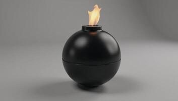 Isolated image black round bomb with burning fuse photo