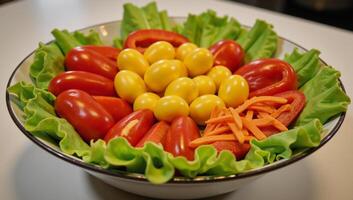 Background featuring vibrant salad bowl set design photo