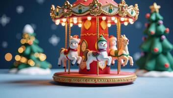 Whimsical ultraclear Christmas carousel claymation anime background photo