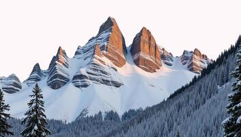 Winter mountains depicted as an isolate watercolor image on a transparent backdrop photo