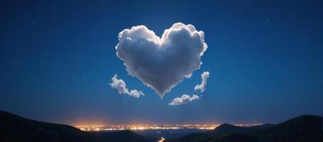 Cloudshaped heart floating amidst the starry night sky against an outdoor natural backdrop photo
