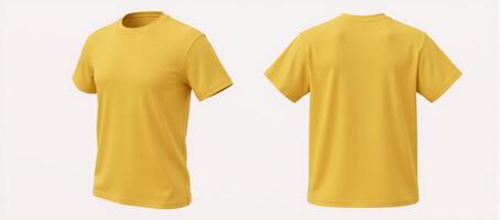 Mockup of blank mustard yellow tshirt front and back against white background for design purposes photo