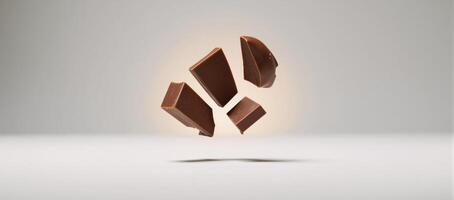 Chocolate Bar Floats Isolated in Air Background Dessert Snack photo
