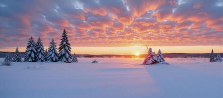 Winter sunrise over a snowy field photo