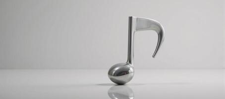 Music note symbol rendered as silverchrome float against a pure white backdrop photo