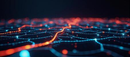 Glowing cybernetic networks intertwine against a backdrop of the Chinese flag on Planet Earth photo