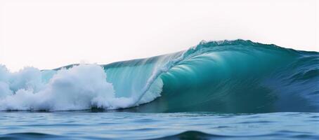 A closeup of an isolated blue ocean wave against a blank backdrop photo