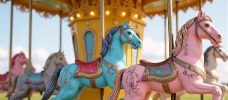 A whimsically detailed carousel clipart designed for childrens books and illustrations photo