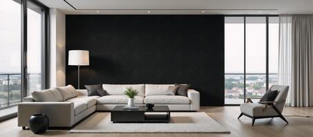 Modern Living Room Interior Design Empty Black Wall Pattern Background for Home Decor Modern Minimalist Sophisticated photo