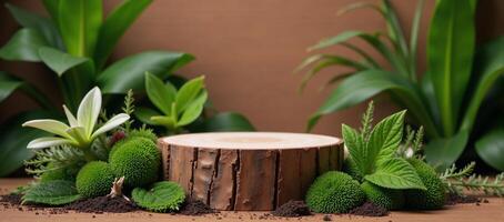 Podium showcasing Earth elements and ecofriendly decorations for an Earth Day celebration of nature and environmentalism photo