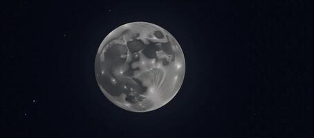 A detailed depiction of the moons rugged surface illuminated by stars against a night sky photo