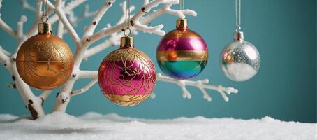Abstract ornament illustrations against snowy coral backdrop Christmas theme photo