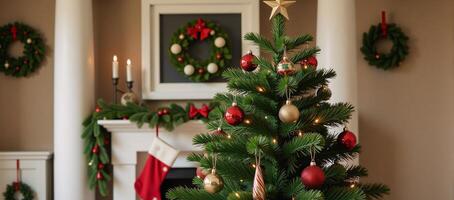 White square button with Christmas tree image photo