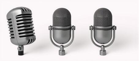 Highresolution 3D microphone icon with intricate detail isolated on plain background photo