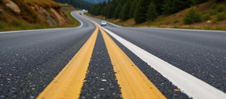A roadway defined by painted white lines photo