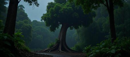 Stormtossed forest on a stormy night photo