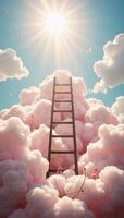 Step ladder leads to fluffy clouds in a whimsical pastelhued scene representing optimism and progress photo