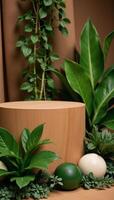 Podium showcasing Earth elements and ecofriendly decorations for an Earth Day celebration of nature and environmentalism photo