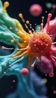 An abstract depiction of a catalyst igniting a chemical transformation with energetic molecules photo