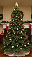 White square button with Christmas tree image photo