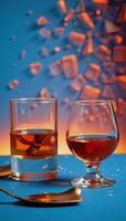 Celebrate National Hangover Day or Dry January with an abstract image featuring alcoholic beverages glasses set against a vibrant background in blueorangered color scheme photo
