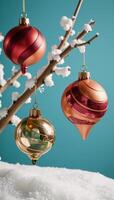 Abstract ornament illustrations against snowy coral backdrop Christmas theme photo